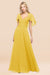 Bridelily Chic Satin V-Neck Long Burgundy Chiffon Bridesmaid Dress with Flutter Sleeve