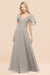 Bridelily Chic Satin V-Neck Long Burgundy Chiffon Bridesmaid Dress with Flutter Sleeve