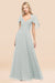 Bridelily Chic Satin V-Neck Long Burgundy Chiffon Bridesmaid Dress with Flutter Sleeve