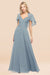 Bridelily Chic Satin V-Neck Long Burgundy Chiffon Bridesmaid Dress with Flutter Sleeve