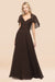 Bridelily Chic Satin V-Neck Long Burgundy Chiffon Bridesmaid Dress with Flutter Sleeve