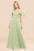 Bridelily Chic Satin V-Neck Long Burgundy Chiffon Bridesmaid Dress with Flutter Sleeve