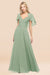 Bridelily Chic Satin V-Neck Long Burgundy Chiffon Bridesmaid Dress with Flutter Sleeve