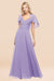 Bridelily Chic Satin V-Neck Long Burgundy Chiffon Bridesmaid Dress with Flutter Sleeve