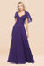 Bridelily Chic Satin V-Neck Long Burgundy Chiffon Bridesmaid Dress with Flutter Sleeve