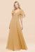 Bridelily Chic Satin V-Neck Long Burgundy Chiffon Bridesmaid Dress with Flutter Sleeve