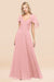 Bridelily Chic Satin V-Neck Long Burgundy Chiffon Bridesmaid Dress with Flutter Sleeve