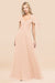 Bridelily Chic Satin V-Neck Long Burgundy Chiffon Bridesmaid Dress with Flutter Sleeve
