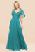 Bridelily Chic Satin V-Neck Long Burgundy Chiffon Bridesmaid Dress with Flutter Sleeve