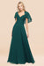 Bridelily Chic Satin V-Neck Long Burgundy Chiffon Bridesmaid Dress with Flutter Sleeve