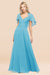 Bridelily Chic Satin V-Neck Long Burgundy Chiffon Bridesmaid Dress with Flutter Sleeve