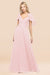 Bridelily Chic Satin V-Neck Long Burgundy Chiffon Bridesmaid Dress with Flutter Sleeve