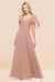 Bridelily Chic Satin V-Neck Long Burgundy Chiffon Bridesmaid Dress with Flutter Sleeve