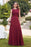 Elegant Scoop Neck Chiffon Long Evening Dress Sleeveless Floral Lace Aline Party Wear Dress - Burgundy / US 2 - Prom Dresses