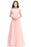 Elegant Scoop Neck Sleeveless A-Line Chiffon Evening Dress Floral lace Long Formal Dress - Blushing Pink / US 2 - Prom Dresses