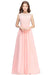 Elegant Scoop Neck Sleeveless A-Line Chiffon Evening Dress Floral lace Long Formal Dress - Blushing Pink / US 2 - Prom Dresses