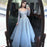 Elegant Sequin Appliques Prom Dress with Long Sleeve V-Neck A-Line Style