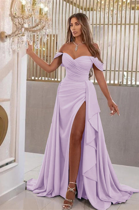 Elegant Sky Blue Off-The-Shoulder Sweetheart Prom Dress with Split Mermaid