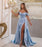 Elegant Sky Blue Off-The-Shoulder Sweetheart Prom Dress with Split Mermaid