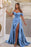 Elegant Sky Blue Off-The-Shoulder Sweetheart Prom Dress with Split Mermaid