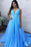 Elegant Sky Blue Tulle Long Evening Dress