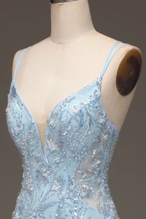 Elegant Slimming Sky Blue Sequin Prom Dress Long