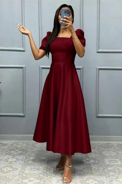 Elegant Square A-Line Prom Dress with Short Sleeves