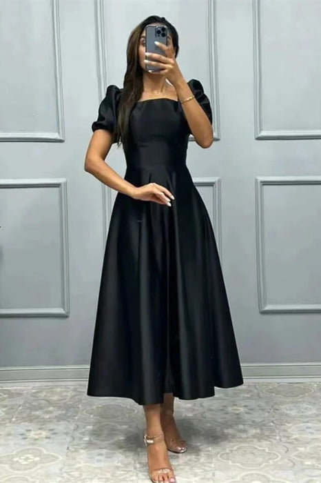 Elegant Square A-Line Prom Dress with Short Sleeves