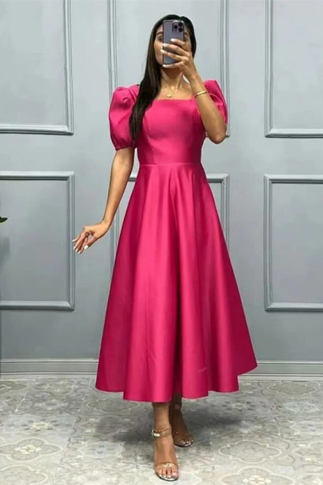 Elegant Square A-Line Prom Dress with Short Sleeves