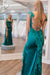 Elegant Square Neckline Satin Lace up Column Prom Dresses with Slit - Prom Dress