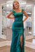 Elegant Square Neckline Satin Lace up Column Prom Dresses with Slit - Prom Dress