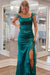 Elegant Square Neckline Satin Lace up Column Prom Dresses with Slit - Prom Dress