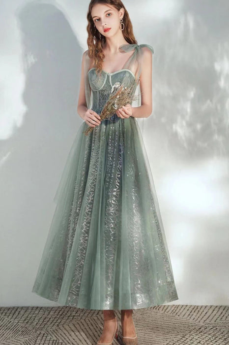 Elegant Sweetheart Strapped A-Line Sequined Prom Dress with Tulle