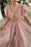 Elegant Taupe Pink V-Neck Short Sleeves Prom Dress with Sequins