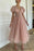 Elegant Taupe Pink V-Neck Short Sleeves Prom Dress with Sequins