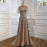 Elegant Taupe Prom Dress, Short Sleeves V-Neck A-Line