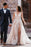 Elegant V-Neck A-Line Side-Split Appliques Lace Wedding Dress with Sweep Train