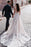 Elegant V-Neck A-Line Side-Split Appliques Lace Wedding Dress with Sweep Train