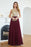 Elegant V-Neck Chiffon Long Evening Dress Sleeveless Gold Appliques Aline Special Occasion Dress - Burgundy / US 2 - Prom Dresses