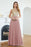 Elegant V-Neck Chiffon Long Evening Dress Sleeveless Gold Appliques Aline Special Occasion Dress - Dusty Pink / US 2 - Prom Dresses