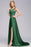 Bridelily Elegant V-Neck Dark Green Lace Bridesmaid Dresses with Front-Slit