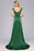 Bridelily Elegant V-Neck Dark Green Lace Bridesmaid Dresses with Front-Slit