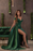 Emerald Green Long Prom Dress with V Neck High Slit Off the Shoulder