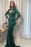 Emerald Green Long Sleeve V-Neck Prom Dress