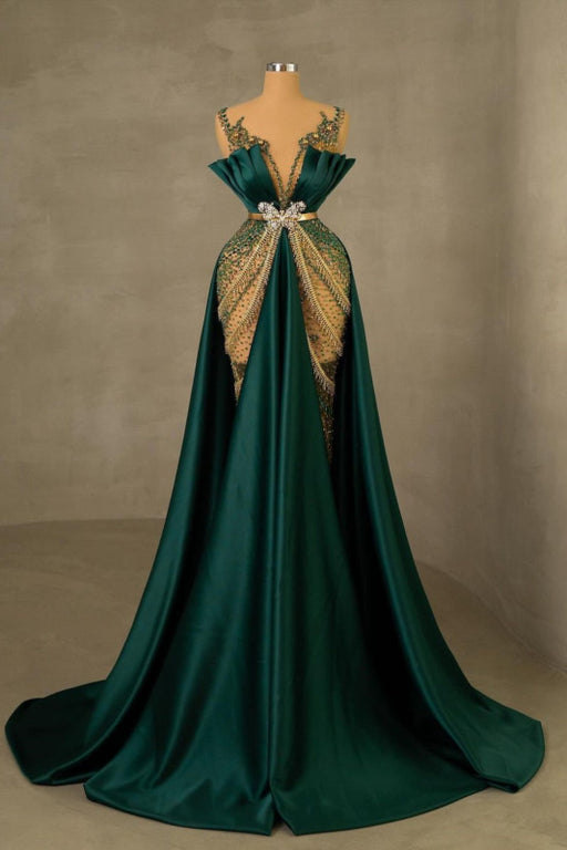 Emerald Green Mermaid Prom Dress: Sleeveless Spaghetti Strap Long Hem