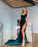 Emerald Green Velvet Prom Dress With High Slit Trail