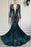 Emerald V-Neck Long Sleeves Sequins Lace Mermaid Prom Dress