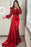 Evening Dress: Sequins V-Neck Long Sleeves Mermaid Split with Ruffle