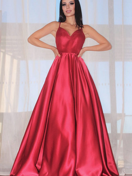 Evening Dress with Red Spaghetti Straps