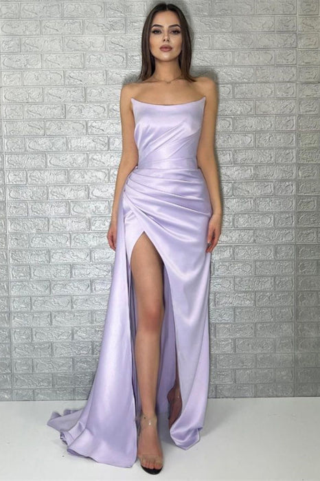 Exquisite Lavender Mermaid Prom Dress Featuring Sleeveless Strapless Design and Elegant Split Detail